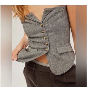 Free People Herringbone Tweed Grey Jamie Tube Top in 70s Combo